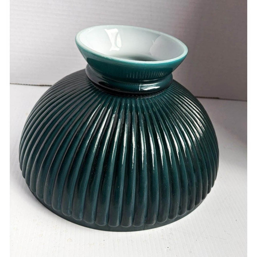 Vintage 10-Inch Green Ribbed Glass Student Lamp Shade (Replacement)